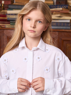 Рубашка для девочки белая с цветочками укороченная