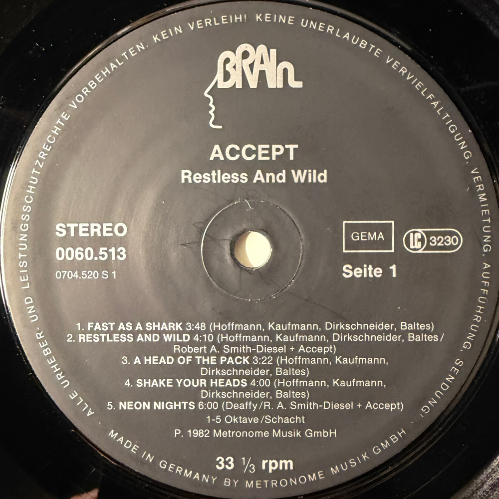 Accept ‎– Restless And Wild (Германия 1982г.)
