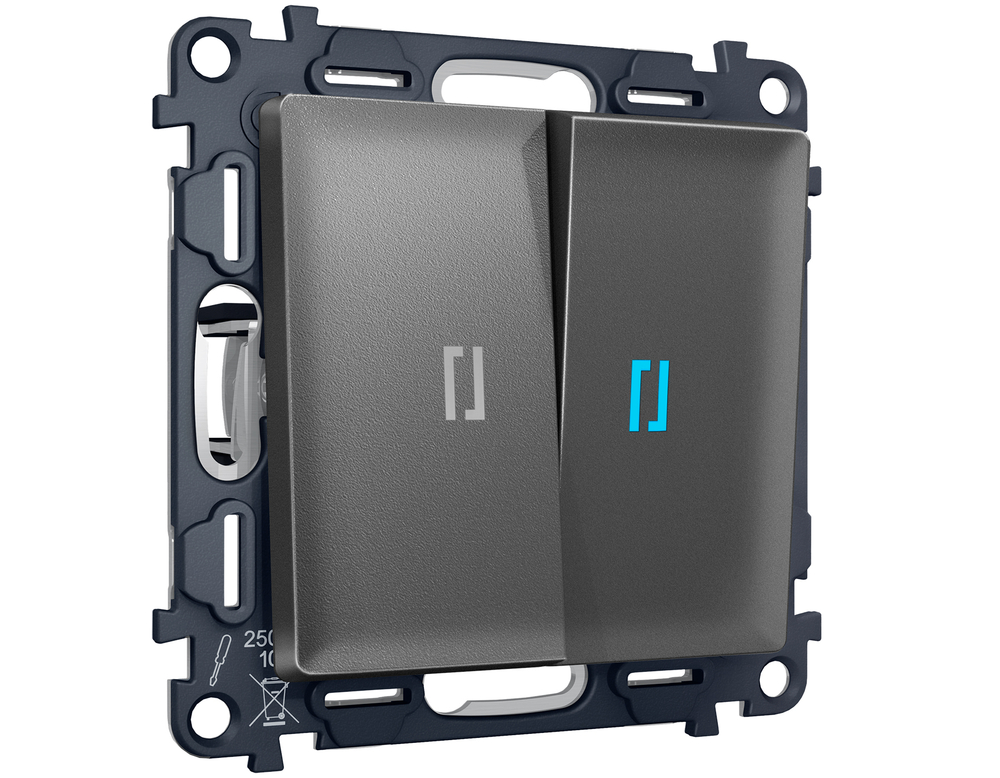 MA654040 Комплект механизма 2-кл проходного выключателя с подсветкой 10000K ALFA Антрацит серый QUANT (AP6540, VM120, G29B)