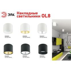 OL8 GX53 BK/SL Подсветка ЭРА Накладной под лампу Gx53, алюминий, цвет черный+серебро | Накладные светильники