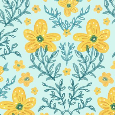 Дамаск с жёлтыми цветами (на мятном)