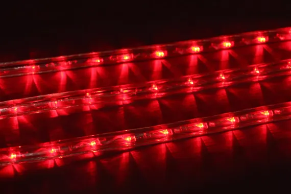 Дюралайт светодиодный 2-х проводной, диаметр 13 мм., 220В, красные LED лампы 36 шт на 1 м., бухта 100 м., статика, Teamprof (TPF-DL-2WH-100-240-R)