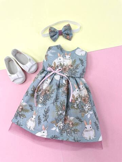 Платье "Зайки на голубом" для куклы Paola Reina 32-34 см