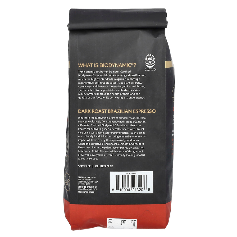 Dr. Mercola, Solspring, Biodynamic, органический бразильский эспрессо, цельные бобы, темная обжарка, 340 г (12 унций)