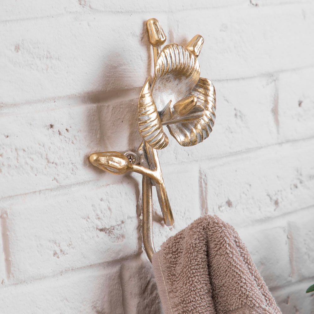 Настенный крючок Орхидея Джолли Айвори Мраморное золото