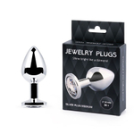 Анальная пробка SILVER PLUG MEDIUM с прозрачным кристаллом - 8,2 см.