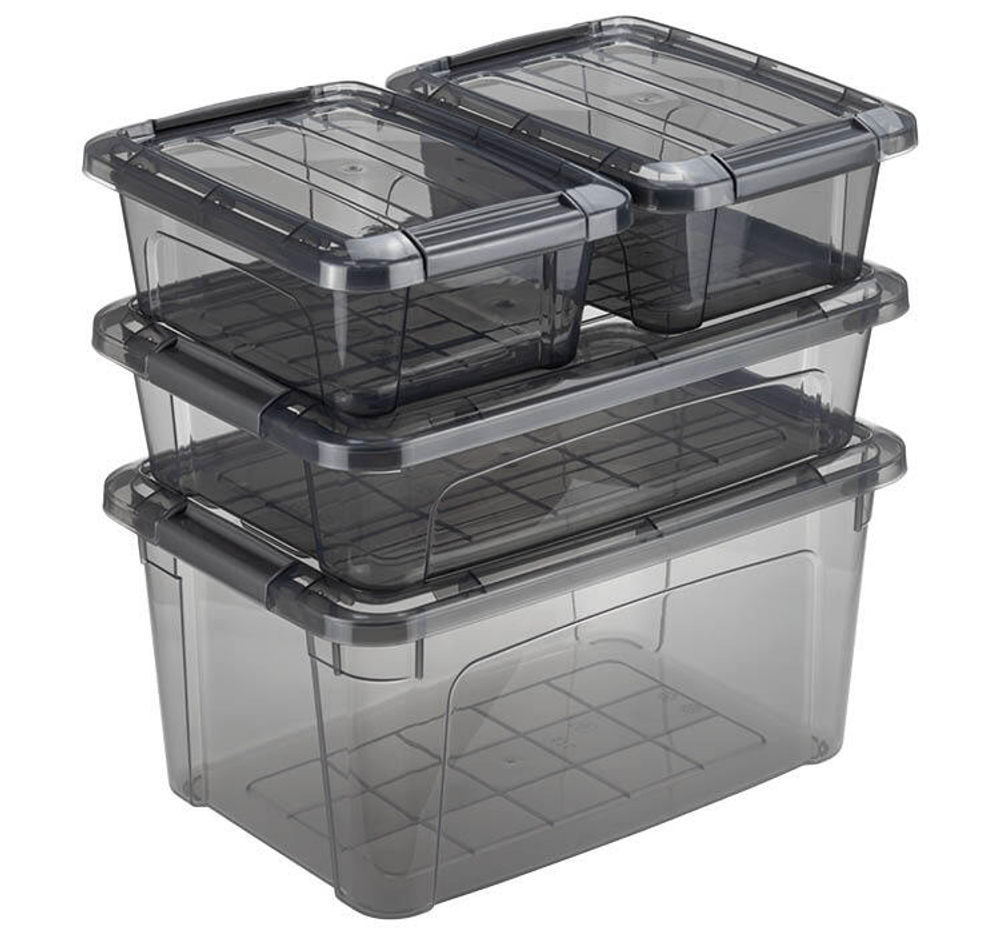 Ящик для хранения с замками КИП 1,2 л 195x145x80 чёрный прозрачный