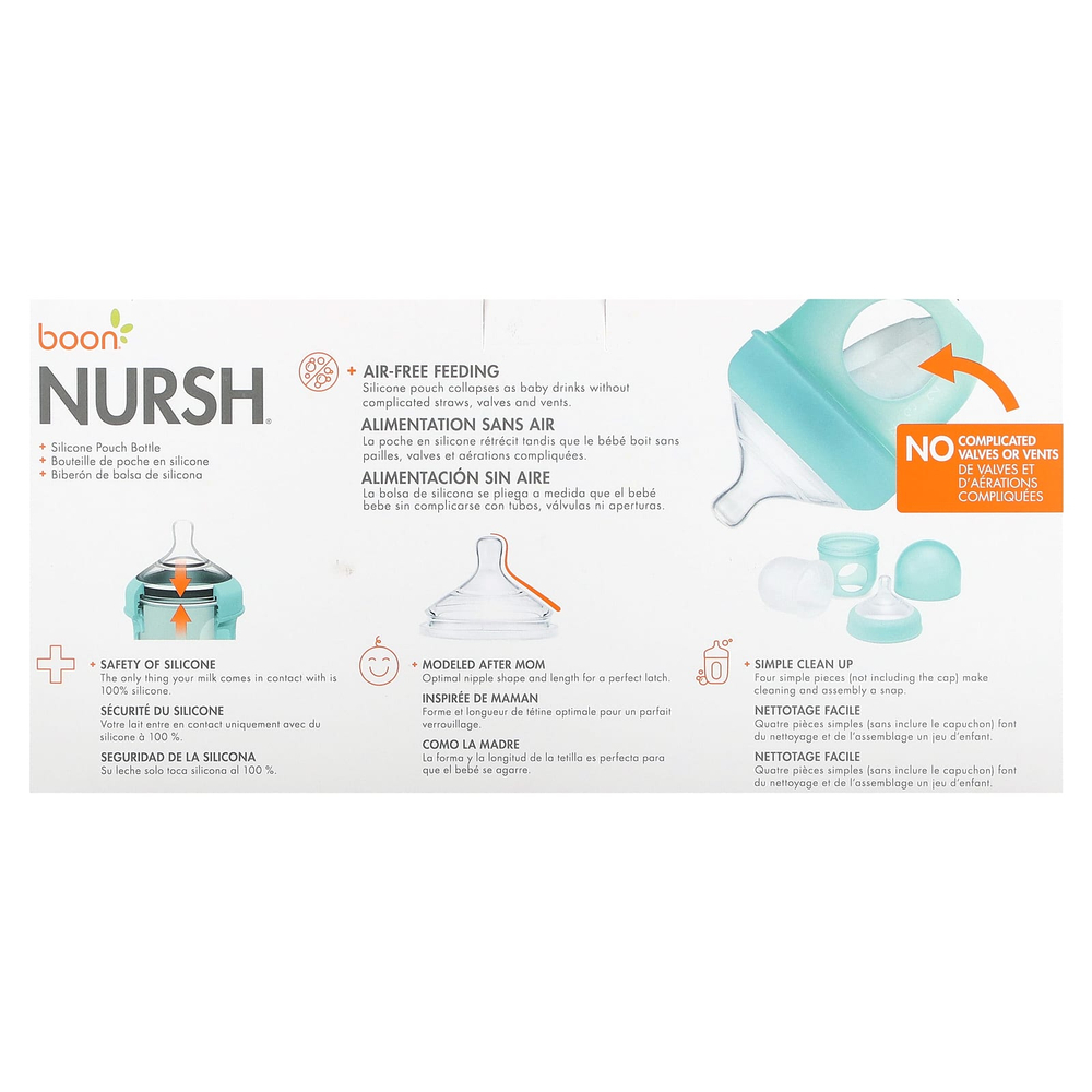 Boon, Nursh, силиконовый флакон, от 0 месяцев, для медленного приема, 3 флакона по 118 мл (4 унции)