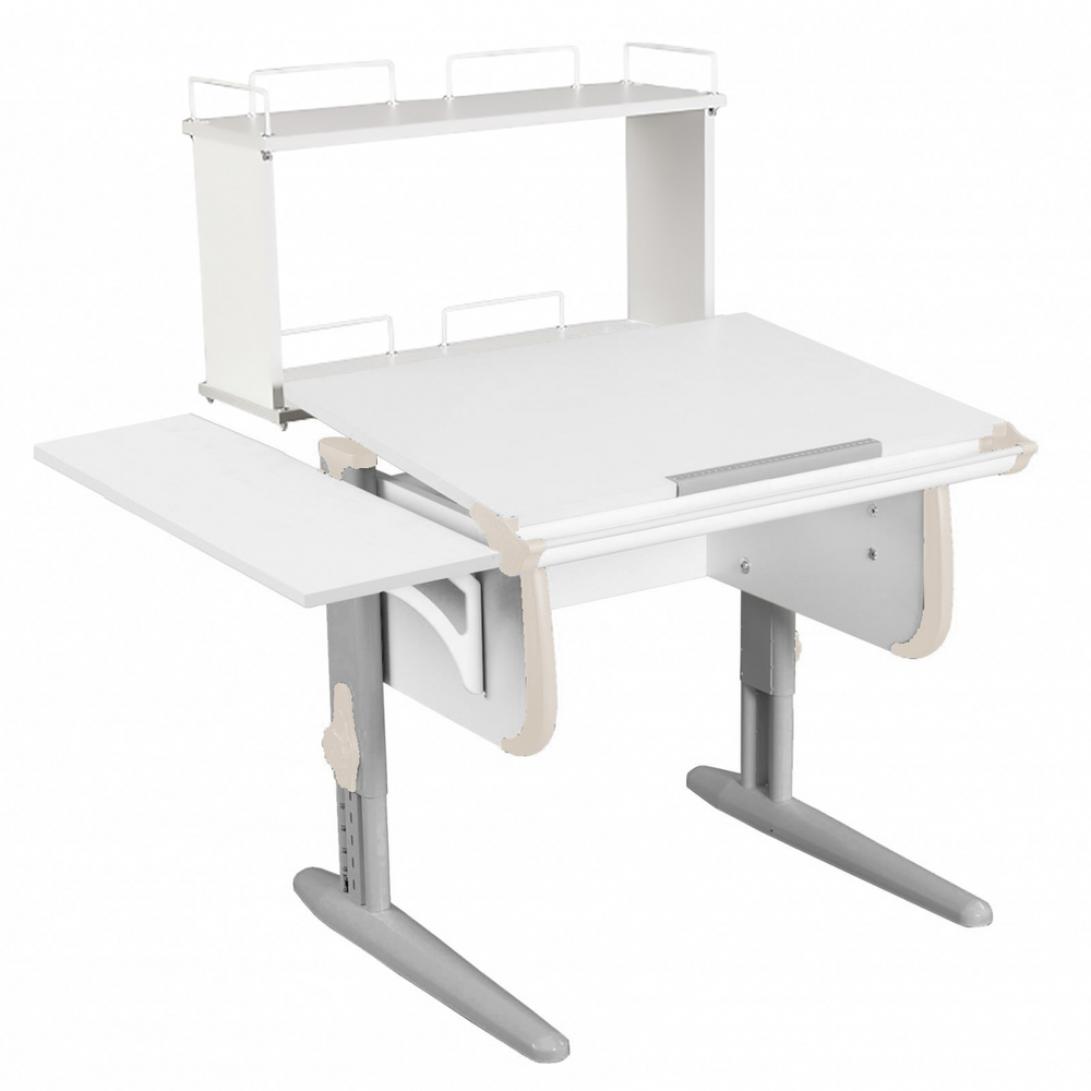 Растущая парта Дэми СУТ 24 с задней двухъярусной полкой СУТ.14.250 и боковой полкой СУТ.24.230 (1020×880 мм)