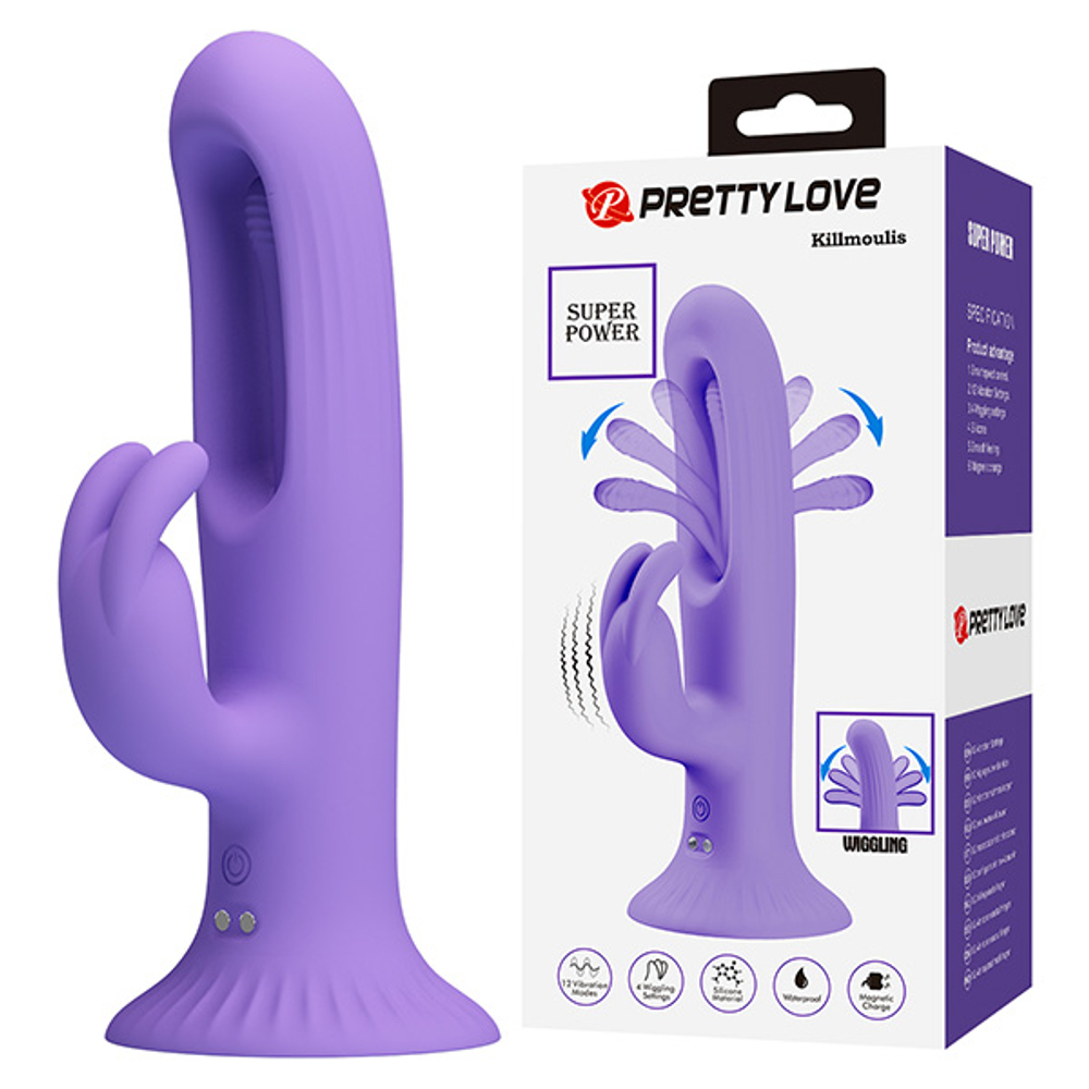 Сиреневый вибратор-кролик 17,5см c функцией фингеринга Pretty Love Killmoulis Rabbit Vibrator BW-500064