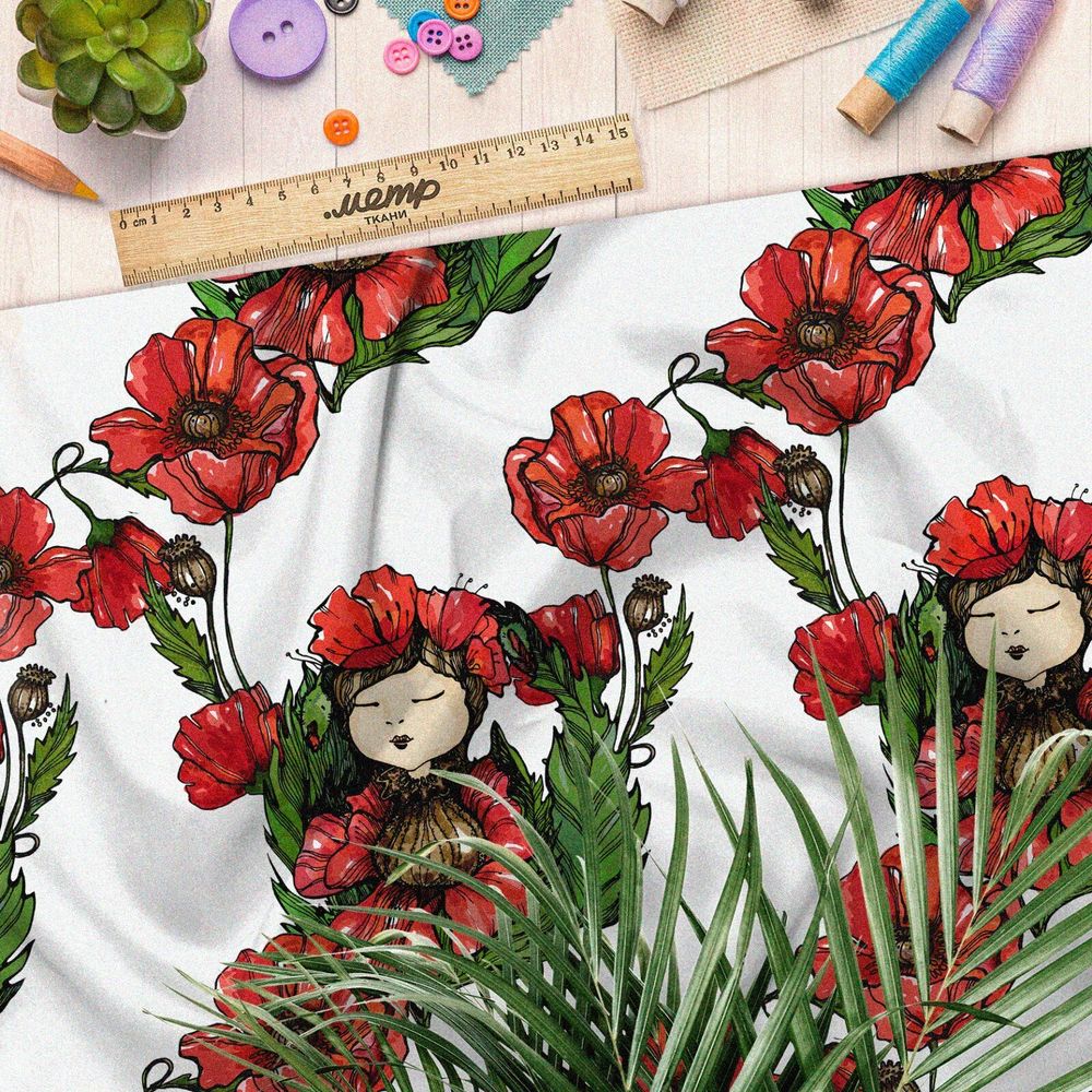 Ткань барби девочка в маках