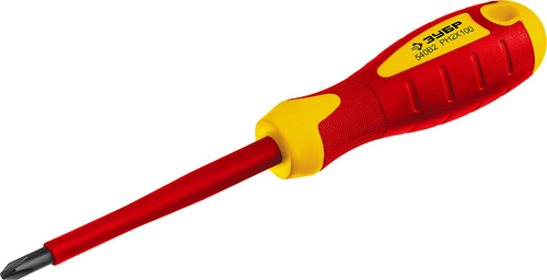 Отвертка диэлектрическая до 1000В, ЗУБР ″Профессионал″ ″ПРОФИ ЭЛЕКТРИК″ 25262-2-100, Cr-V, трехкомпонент рукоятка, PH 2 x 100 мм