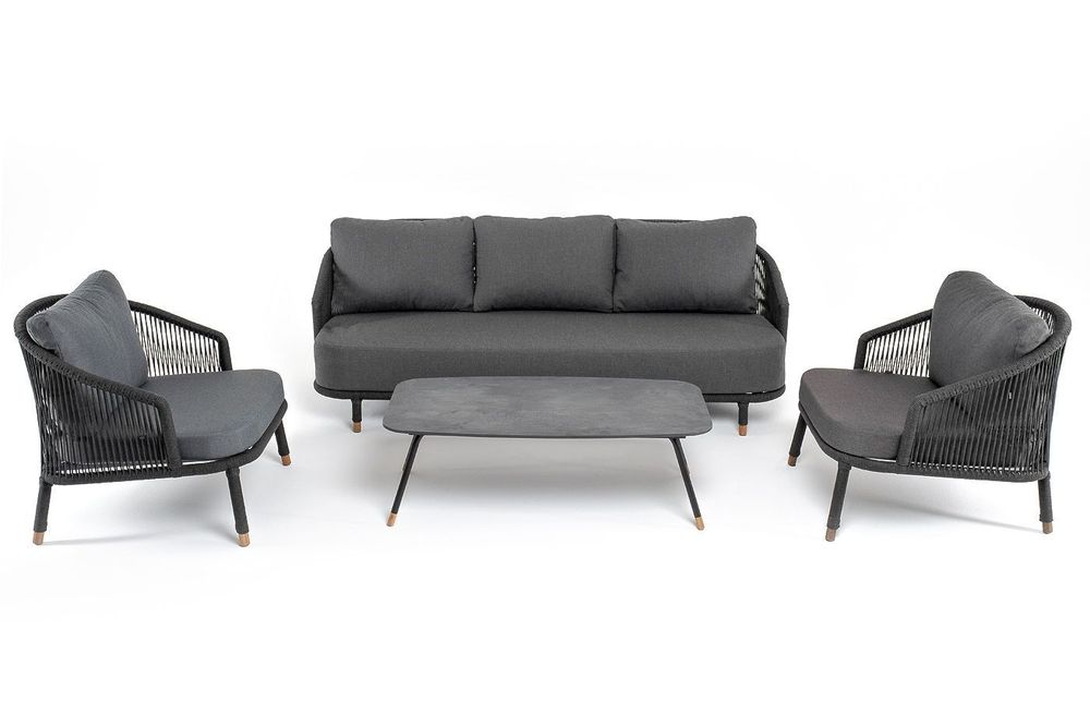 "Верона" лаунж-зона 5-местная плетеная из роупа (веревки), каркас алюминиевый темно-серый, роуп темно-серый