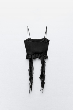 ZARA ТОП ИЗ ХЛОПКОВОГО МУСЛИНА С РЕЛЬЕФНЫМ ЦВЕТКОМ, ЧЕРНЫЙ