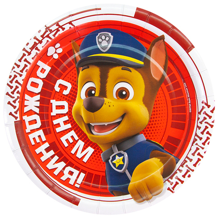 Тарелки (7''/18 см) Щенячий Патруль, С Днем Рождения!, Красный, 6 шт.
