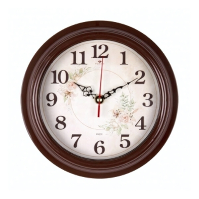2121-007 Часы настенные круг d=21см, корпус коричневый "Розы" "Рубин"