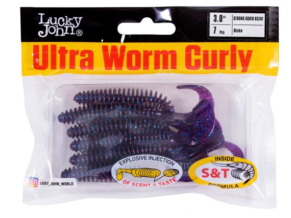 Твистеры съедоб. искусст. LJ Pro Series ULTRAWORM CURLY 3,0in (07.62)/S63 7шт.