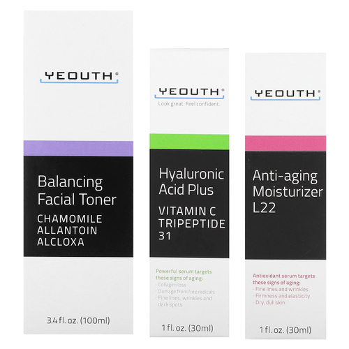 YEOUTH, Essential Anti-Aging Skin Care System, набор из 3 предметов