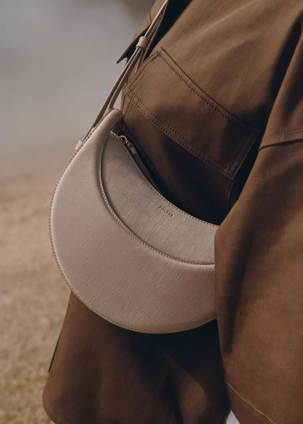 Сумка Polene Numero Dix EDITION CROCODILE NUBUCK TAUPE