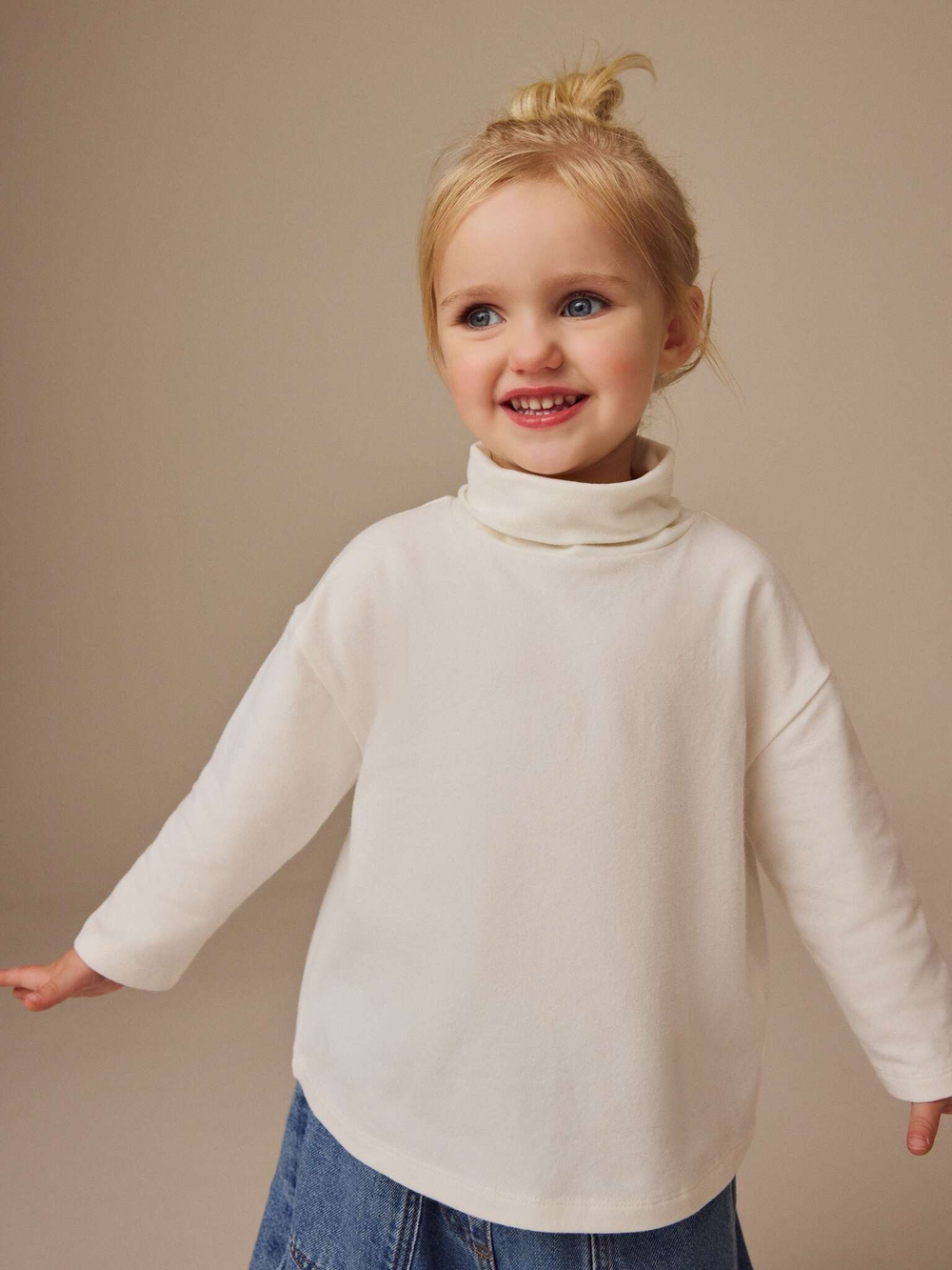Лонгслив с воротником для девчоки Next E13-661, Кремовый