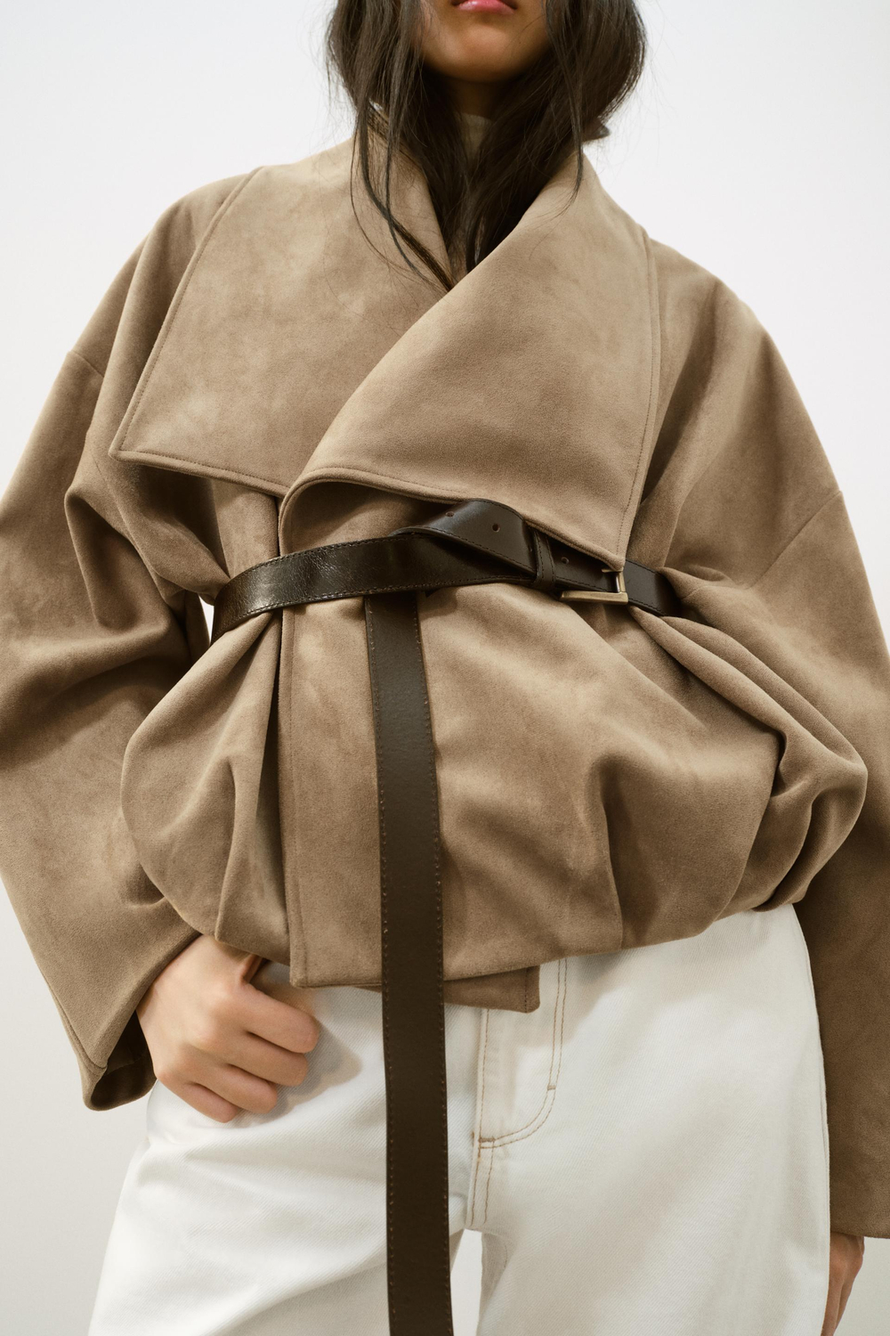 Искусственная замша, пальто с капюшоном - ZARA