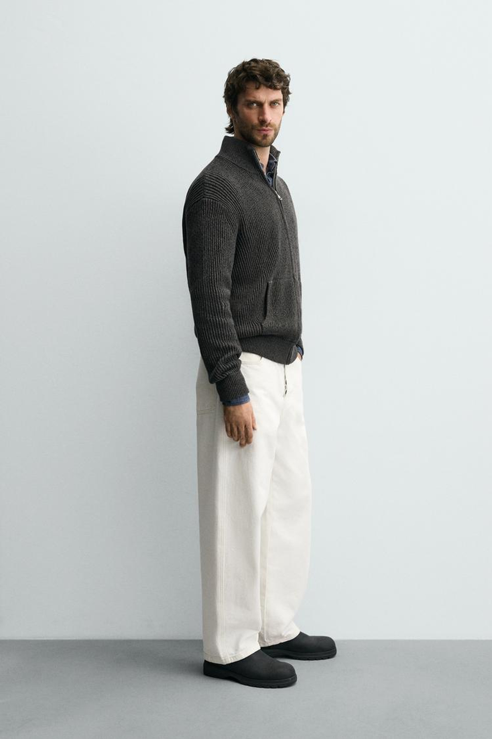 ZARA КАРДИГАН НА МОЛНИИ, СЕРОВАТО-КОРИЧНЕВЫЙ