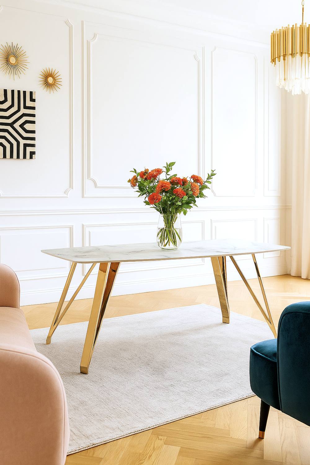 Стол обеденный Ist Casa Соар-2, 180х90х76 см, серо-золотая керамика, золото