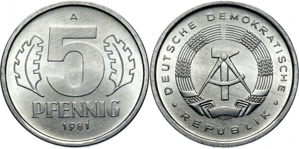 Германия - ГДР 5 пфеннигов, 1981 Герб XF