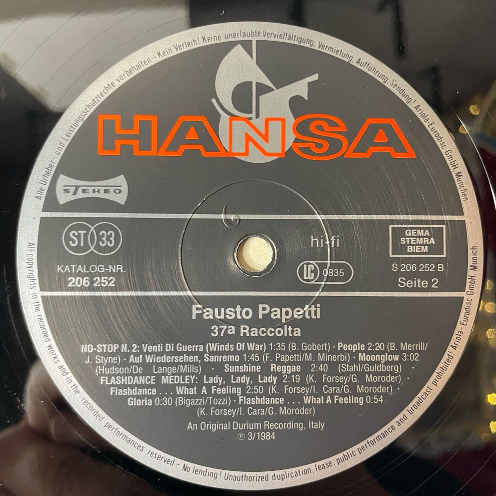 Винтажная виниловая пластинка LP Fausto Papetti Фаусто Папетти No Stop 37a Raccolta (Germany 1984)