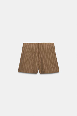 ZARA ЮБКА-ШОРТЫ С УЗЛОМ И БУСИНАМИ, КОРИЧНЕВЫЙ