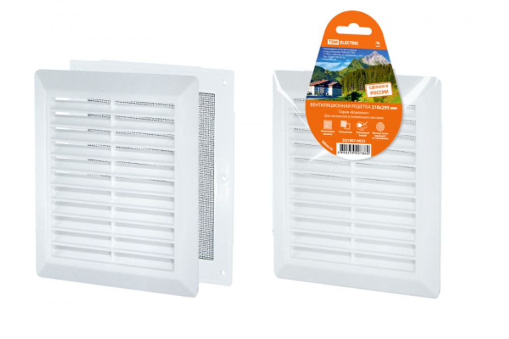 Решетка вентил. разъемная с москитной сеткой, наклонные жалюзи, 218х295 TDМ SQ1807-0023