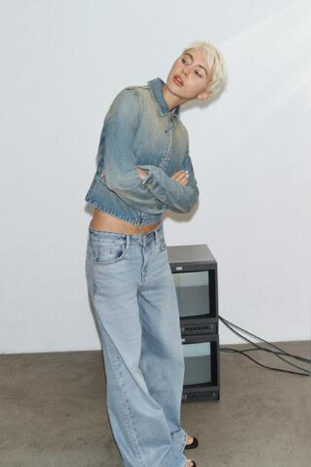 ZARA ДЖИНСОВАЯ КУРТКА TRF НА МОЛНИИ, МОРСКОЙ СИНИЙ