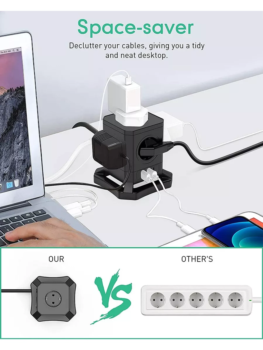 Сетевой фильтр с 2 USB и 1 TYPE-C с быстрой зарядкой