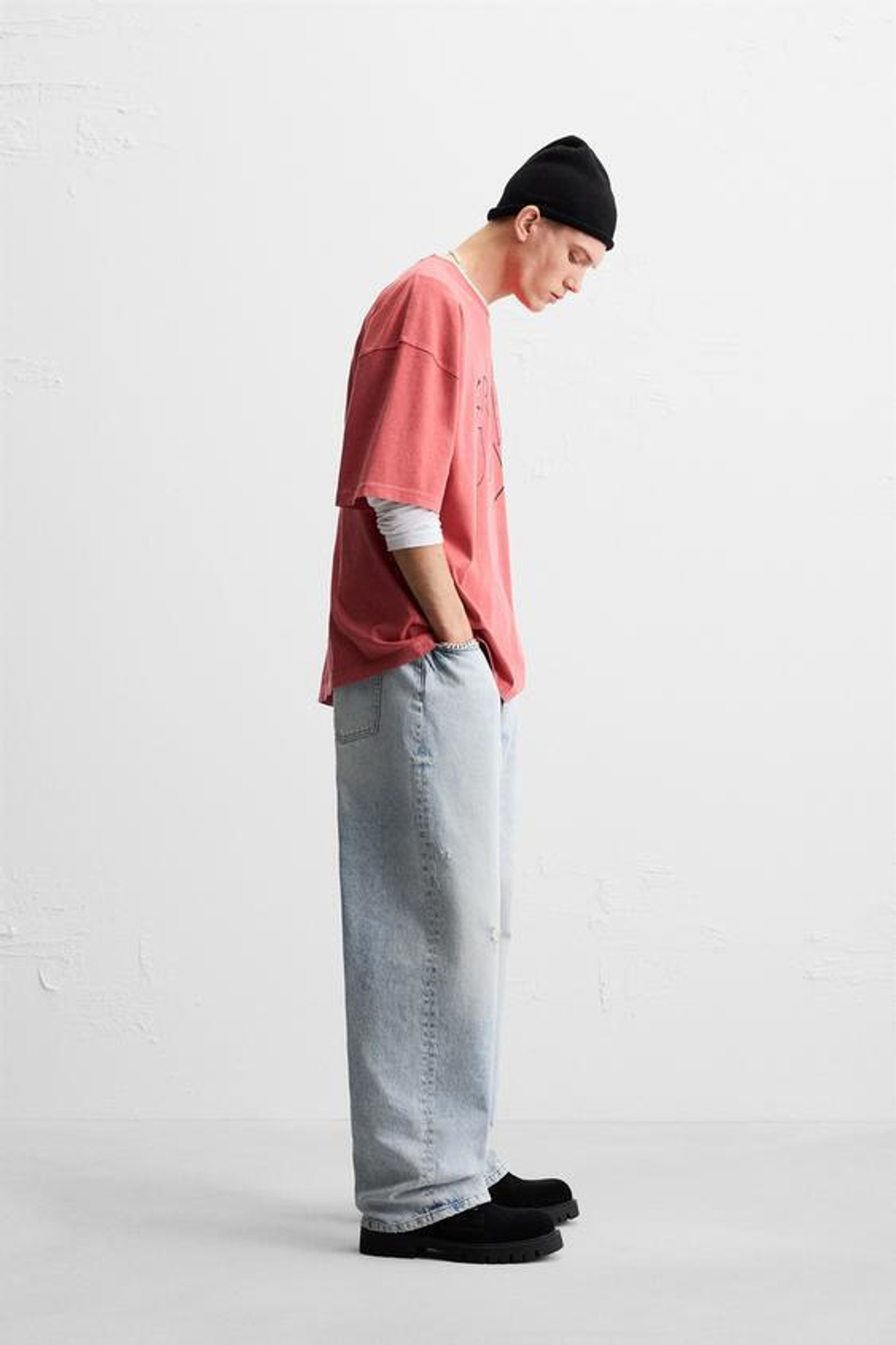 ZARA ФУТБОЛКА С КОНТРАСТНОЙ НАШИВКОЙ, КРАСНЫЙ