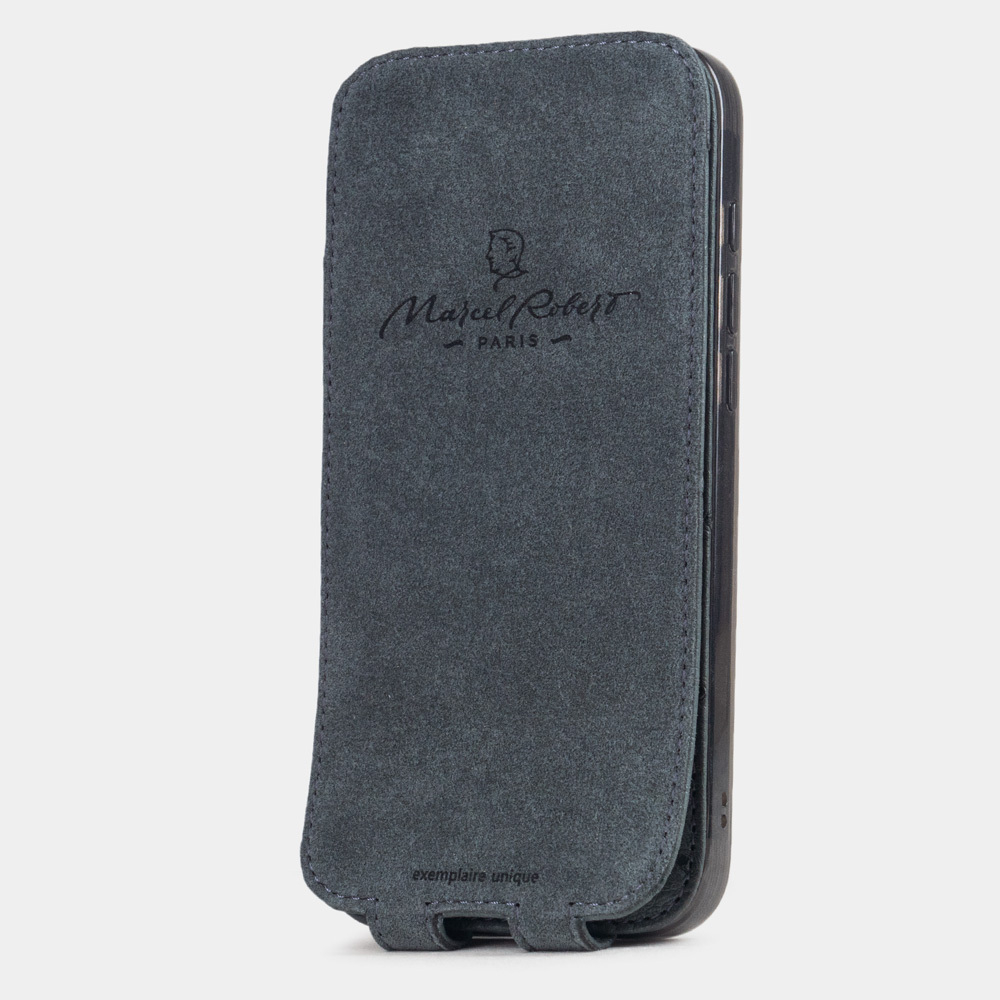 Кожаный чехол для iPhone 16 Pro Max, страус серого цвета