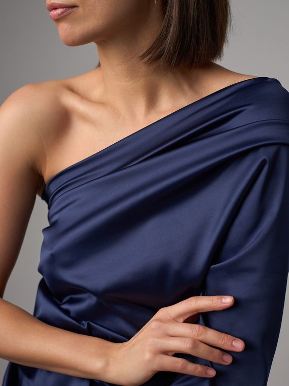 Атлас-стрейч бельевой, Китай, темно-синий 061 (мерный лоскут)