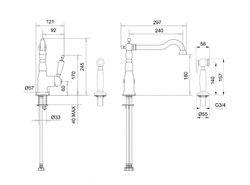 Смеситель для кухни c гигиеническим душем Migliore Cucina Oxford 25795 золото схема