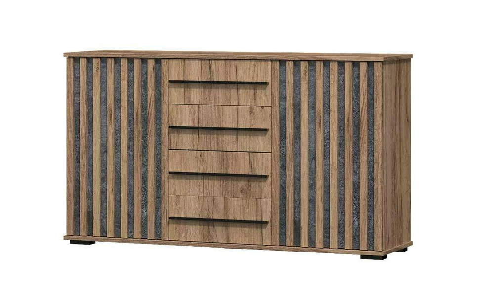 Марракеш Комод 2 створки 4 ящика Дуб вотан / Цемент темный