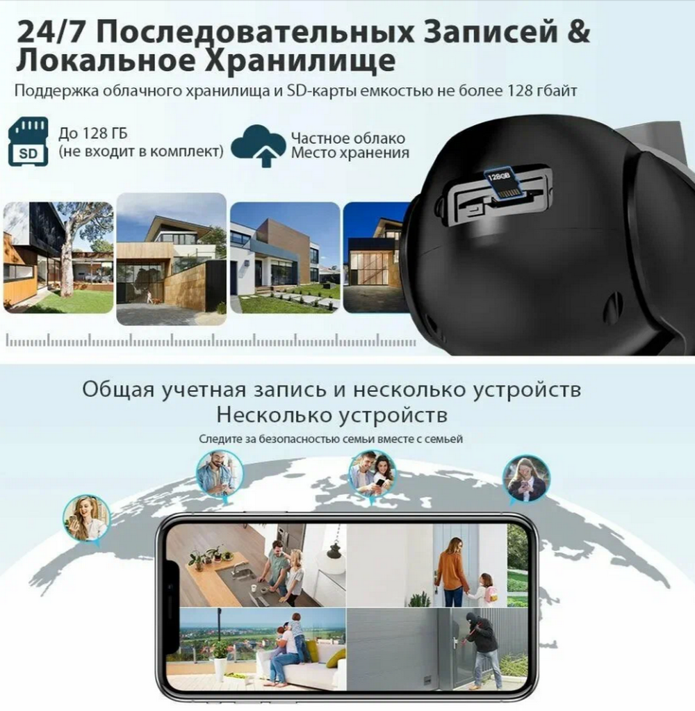 Wi-Fi Камера видеонаблюдения с 3-мя объективами 9MP FaizFull FT140