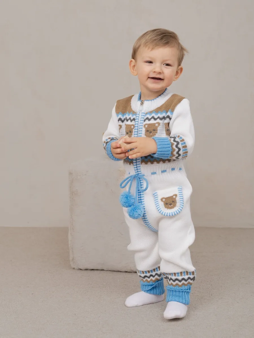 Вязаный комбинезон для новорожденных и малышей на молнии