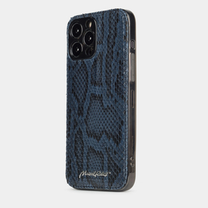 Чехол-накладка для iPhone 13 Pro из кожи питона, синего цвета