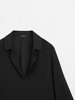 Massimo Dutti Рубашка из струящегося смесового хлопка с V-образным вырезом, коричневый