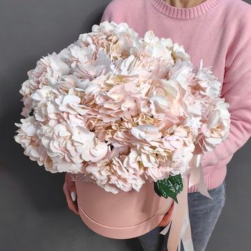 Шляпная коробка с 7 розовыми гортензиями