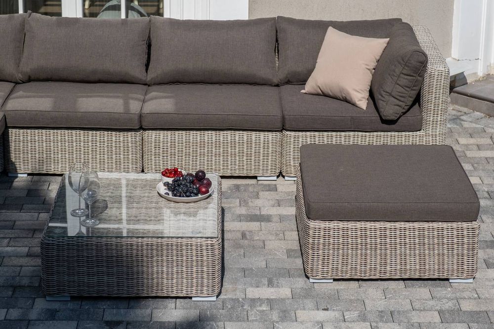 "Лунго" трансформирующаяся лаунж-зона из искусственного ротанга, цвет бежевый