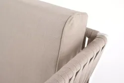 "Касабланка" диван 2-местный плетеный из роупа, каркас алюминий белый муар, роуп бежевый 20мм, ткань бежевая 035