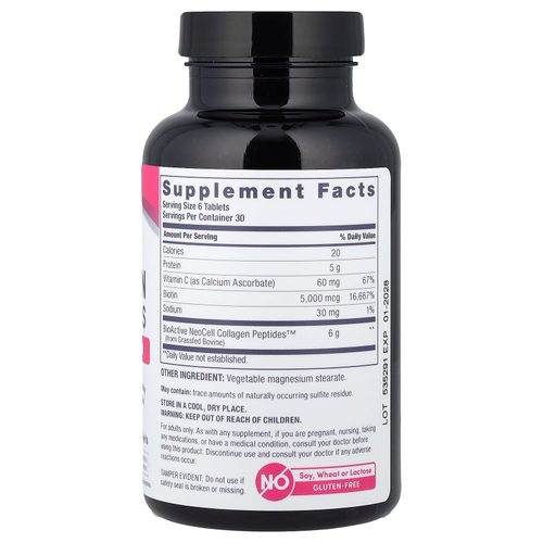 NeoCell, пептиды коллагена от животных травяного откорма с витамином C и биотином, 180 таблеток