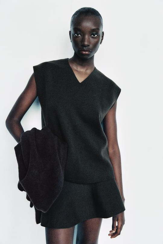 ZARA ТОП С РАЗРЕЗАМИ, ТЕМНО-КОРИЧНЕВЫЙ