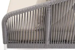 "Канны" диван 3-местный плетеный из роупа, каркас алюминий белый муар, роуп светло-серый круглый, ткань бежевая 15052