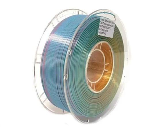 Трехцветный пластик PLA Silk Tri-Color 1.75 мм 1 кг (бирюзово-зеленый, золотой, коралловый)