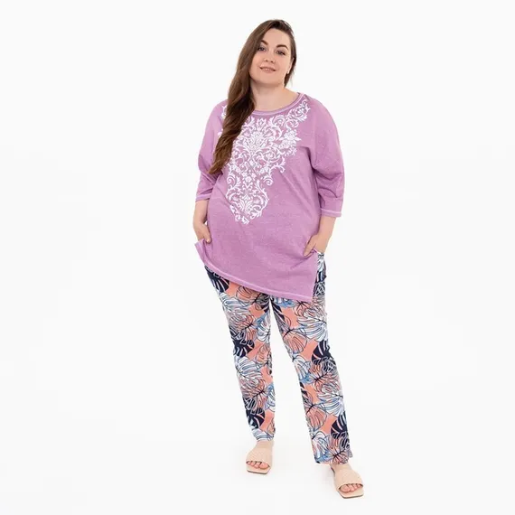 Брюки женские с принтом, цвет белый/розовый, размер 52